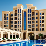 **

A modern, sun-drenched apartment complex in Dubai, featuring luxury amenities and a diverse group of residents enjoying the pool area. The overall feel is upscale and international, reflecting the opportunities for real estate managers in global markets. Focus on showcasing the architectural details and the vibrant atmosphere.

**