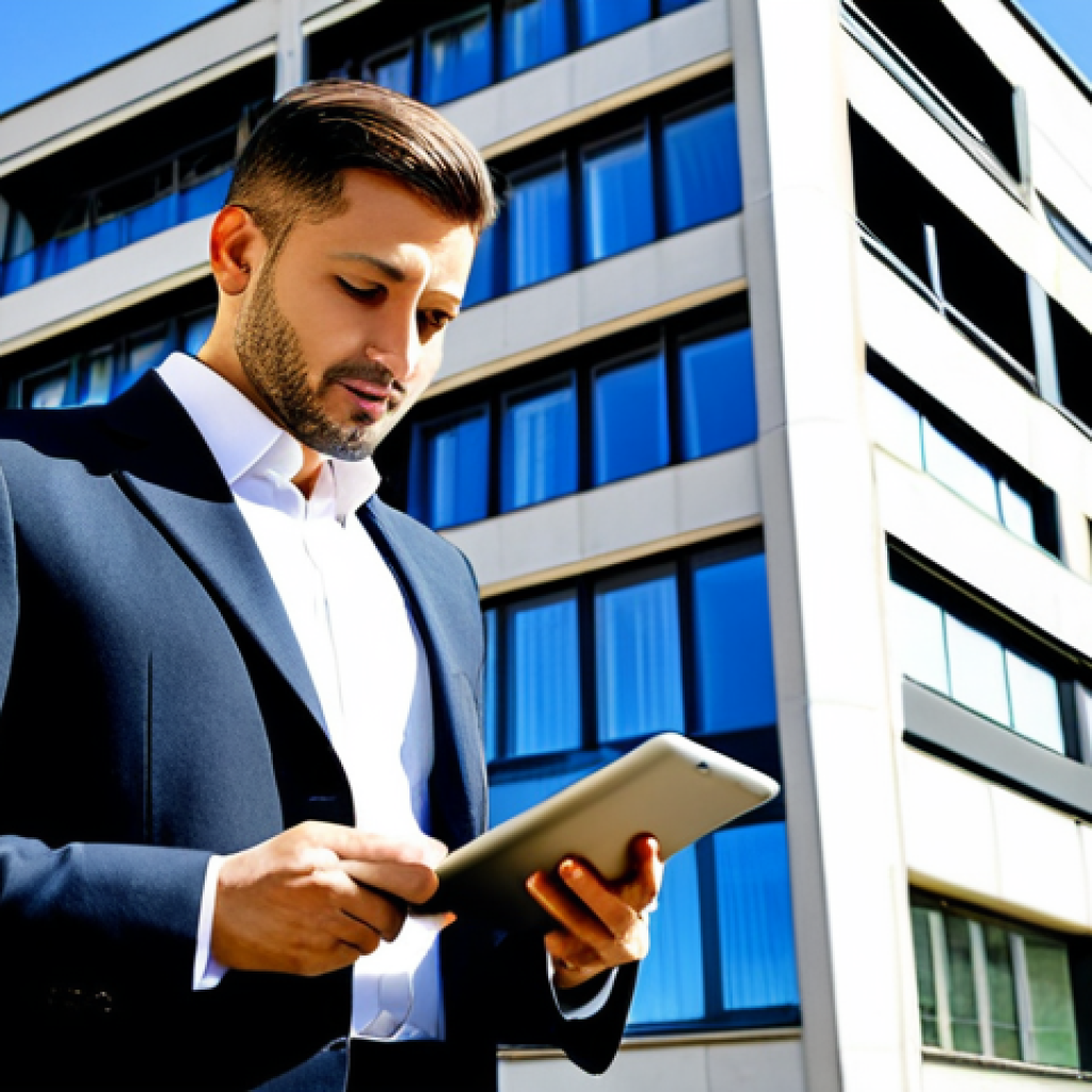Modern Apartment Building Management**

"A professional property manager, fully clothed in a modest business suit, is reviewing building plans on a tablet in front of a modern Parisian apartment building. The background showcases a bright, sunny day with clear blue skies. This is a safe for work, appropriate content, professional scene. Perfect anatomy, correct proportions, well-formed hands, natural pose, high resolution."

**
