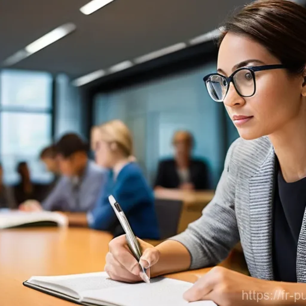 공공관리사 자격증 취득 후 새로운 도전 - **Prompt:** A determined and focused woman, appearing to be in her late 30s to early 40s, is seated ...