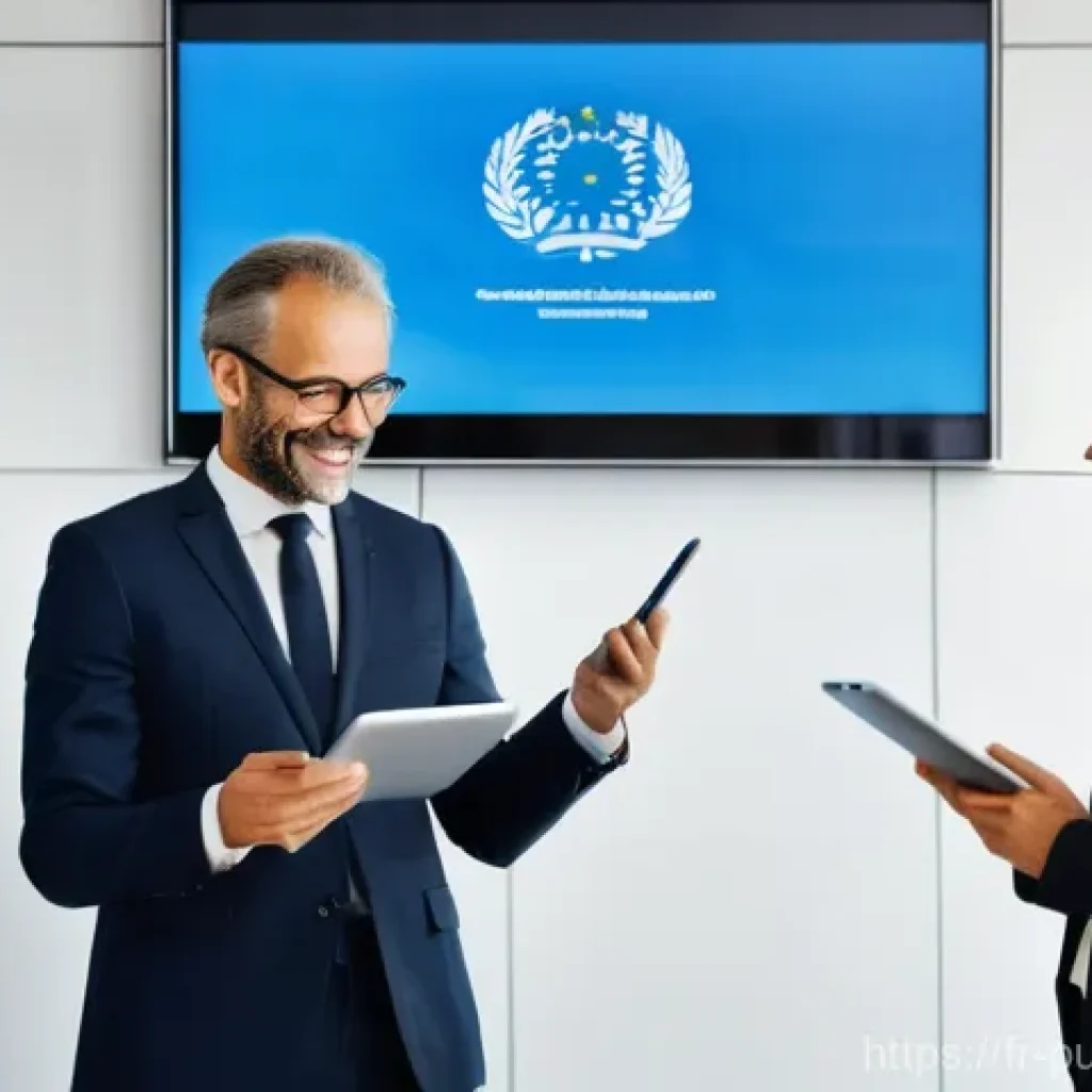 공공관리사 직무 만족도 후기 - **Prompt:** A diverse group of dedicated French public servants, wearing professional yet comfortabl...