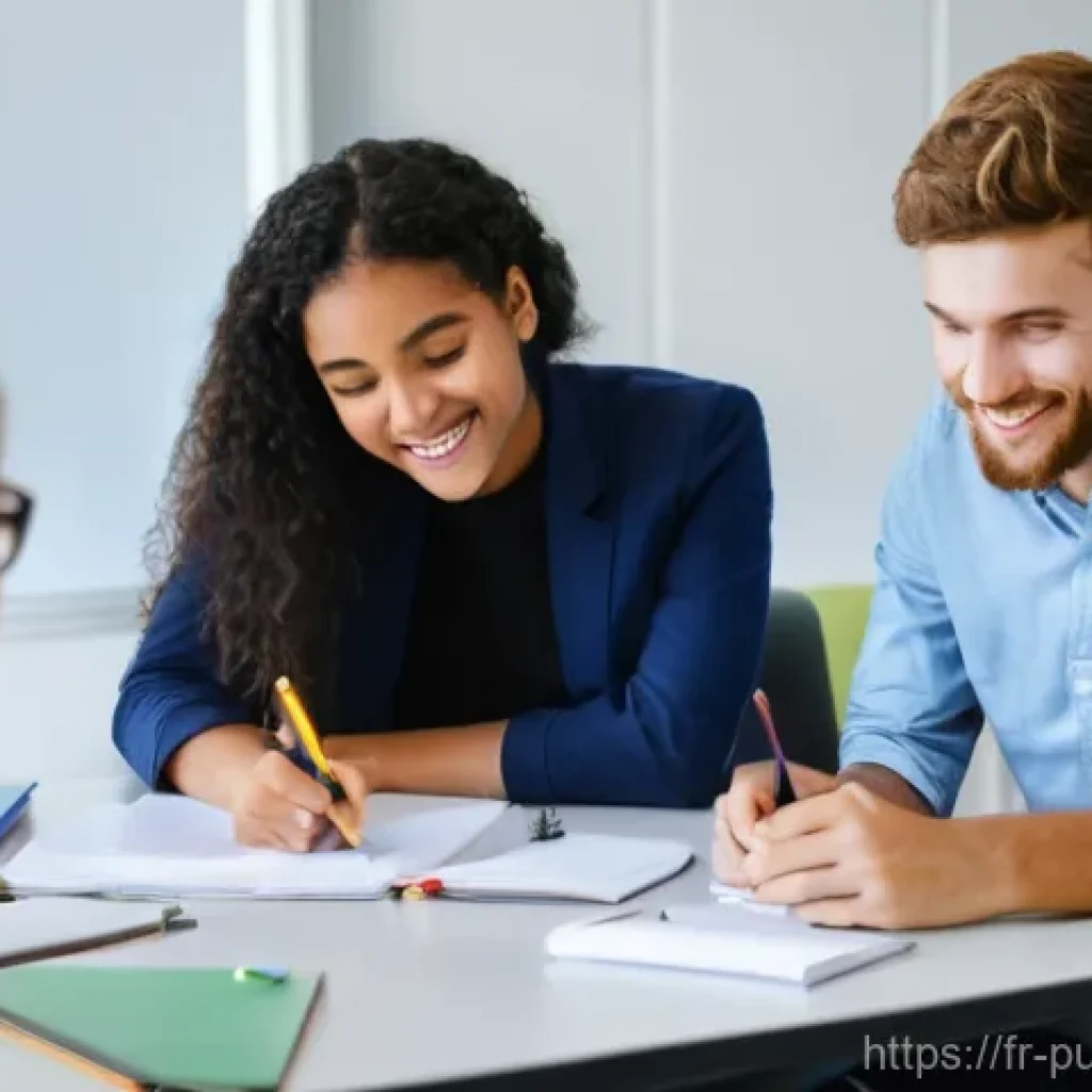 공공관리사 시험 대비를 위한 스터디 그룹 운영 사례 - **Prompt:** A diverse group of three to five young adults, aged 20-30, are actively engaged in a foc...