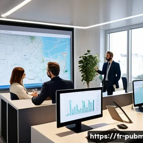 공공관리사로서 직업적 성장 가능성 - A modern French public administration office scene featuring diverse professionals collaborating aro...