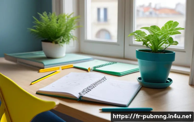 공공관리사 시험 준비 과정에서의 시간 관리 방법 - A bright, modern study room in a French apartment, featuring a young adult student sitting at a tidy...