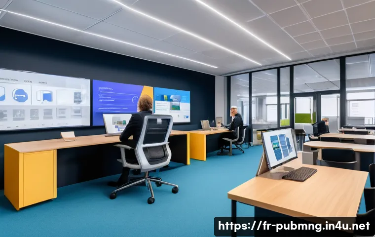 공공관리사 관련 논문 및 연구 자료 - A modern French municipal office interior with diverse public servants collaborating around digital ...