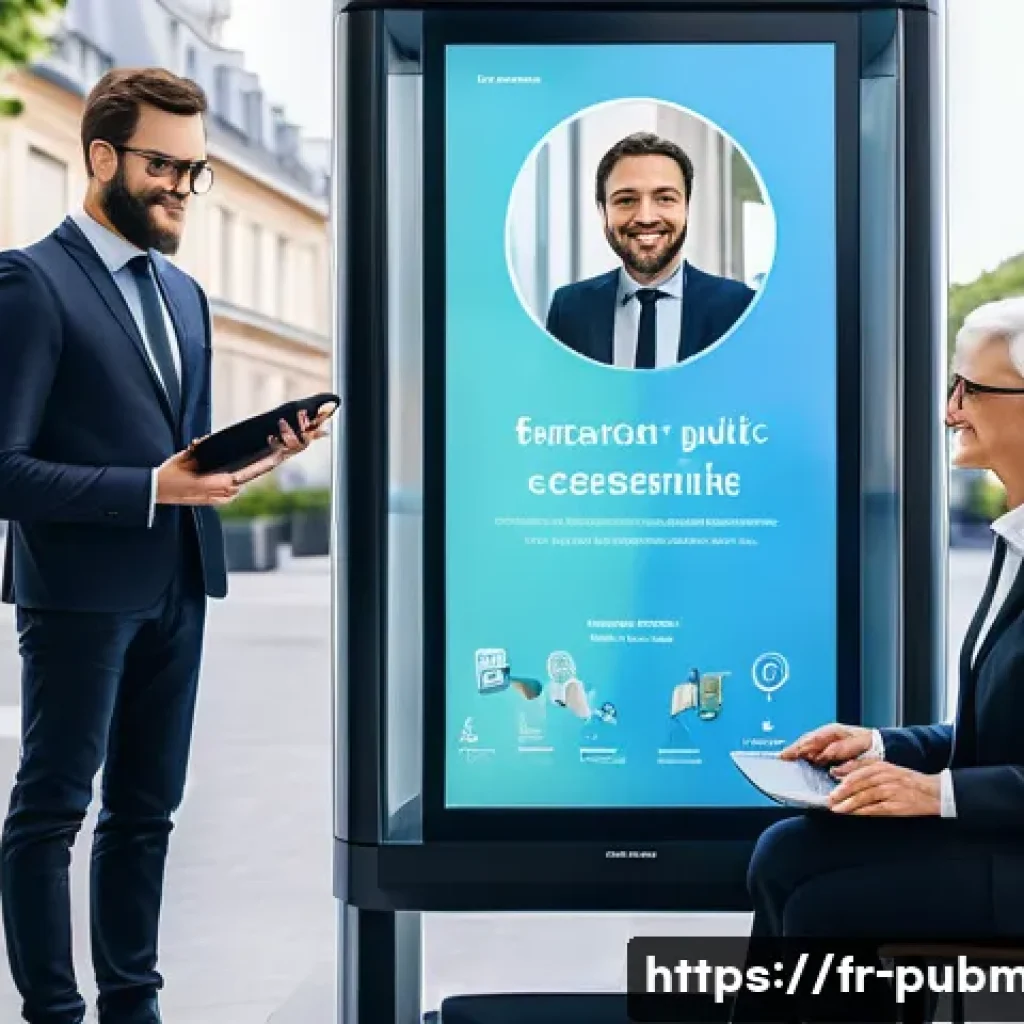 공공관리사와 관련된 최신 연구 주제 - A modern French public service office scene illustrating digital transformation: diverse public agen...