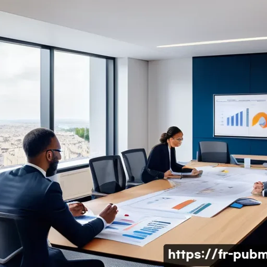 공공관리사 자격증의 경쟁력과 활용 가능성 - A professional French public administration office scene with diverse mid-career professionals in bu...
