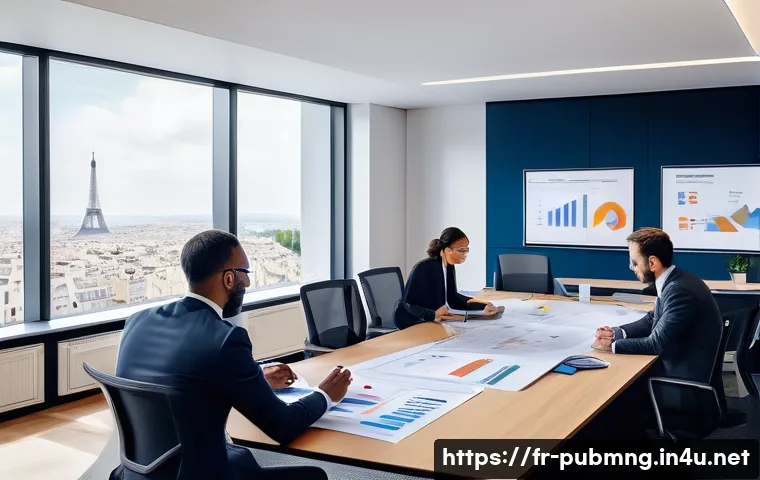 공공관리사 자격증의 경쟁력과 활용 가능성 - A professional French public administration office scene with diverse mid-career professionals in bu...