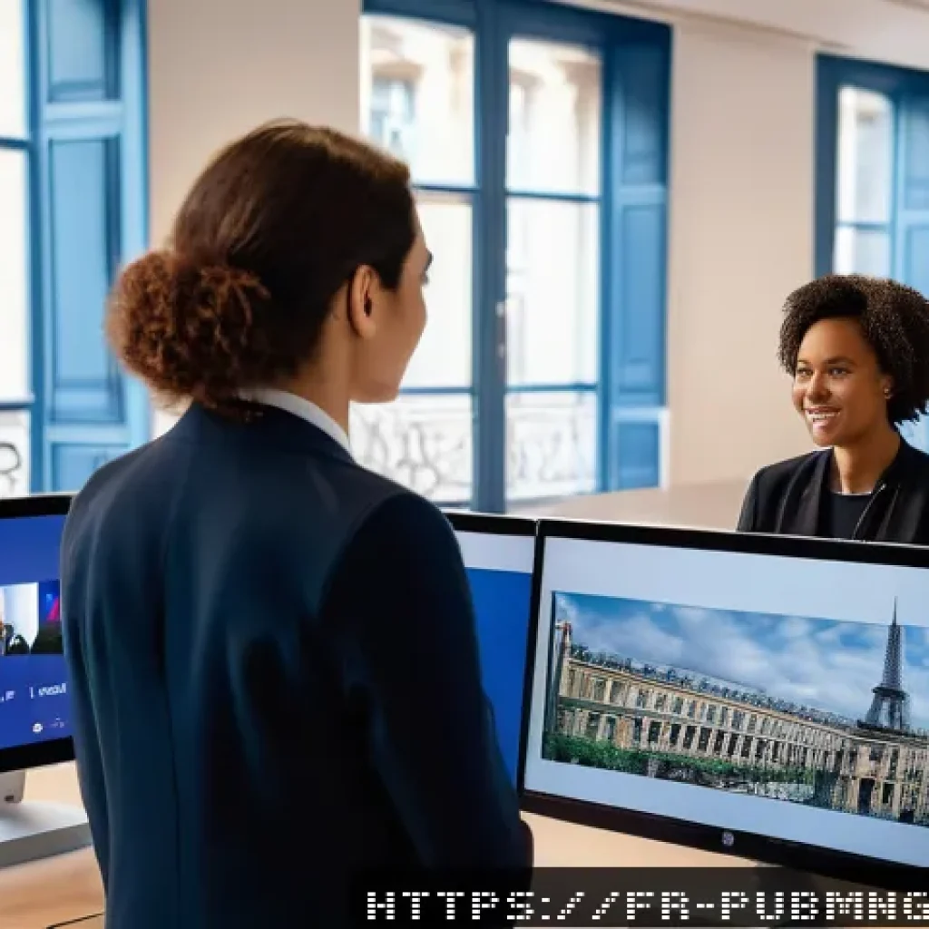 공공관리사 실무에서 필요한 기술과 도구 - A modern French public administration office scene showing diverse civil servants collaborating dyna...