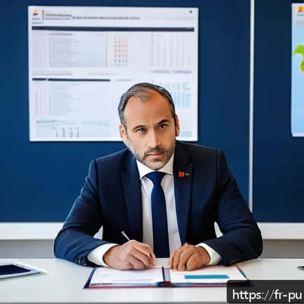 공공관리사와 유사 직업 비교 - A professional public manager in a modern French government office, dressed in business attire with ...