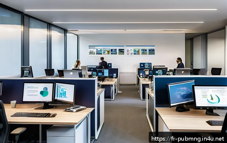 공공관리사 필기시험에서 자주 출제되는 주제 - A modern French public administration office scene featuring diverse civil servants working collabor...