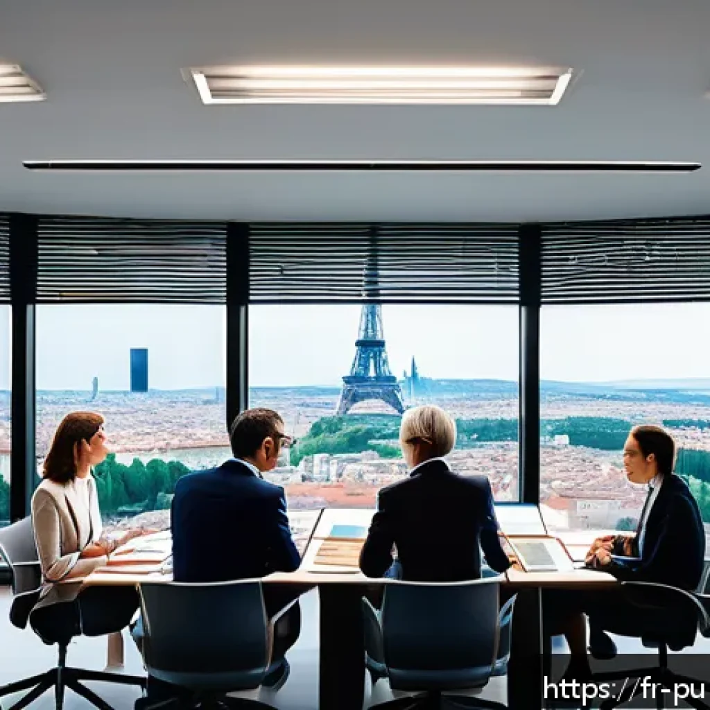 공공관리사 자격증을 통한 경력 개발 성공 사례 - A professional public administration office scene in a modern French municipal building, showing a d...