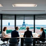 공공관리사 자격증을 통한 경력 개발 성공 사례 - A professional public administration office scene in a modern French municipal building, showing a d...