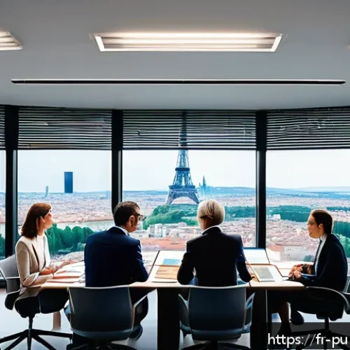 공공관리사 자격증을 통한 경력 개발 성공 사례 - A professional public administration office scene in a modern French municipal building, showing a d...