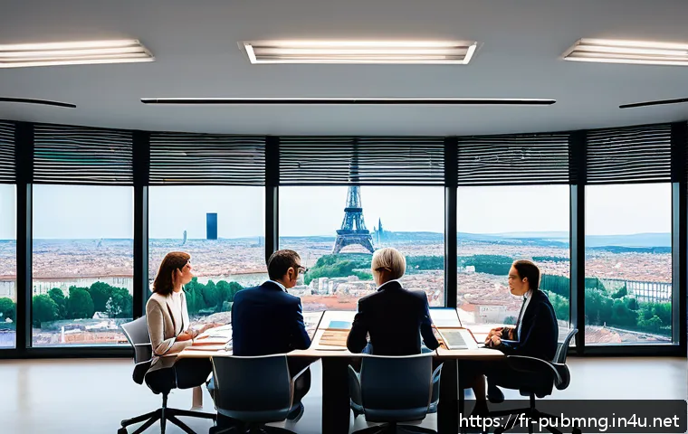 공공관리사 자격증을 통한 경력 개발 성공 사례 - A professional public administration office scene in a modern French municipal building, showing a d...