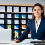 공공관리사 자격증 취득 방법 - A professional French public sector manager in a modern office setting, focused and confident, surro...