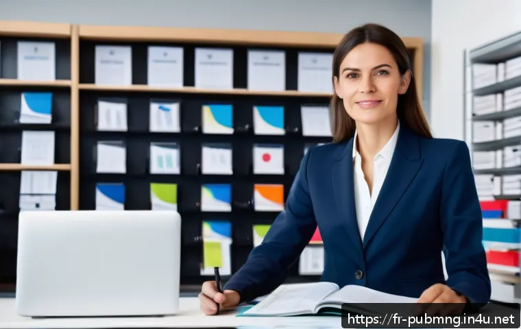 공공관리사 자격증 취득 방법 - A professional French public sector manager in a modern office setting, focused and confident, surro...