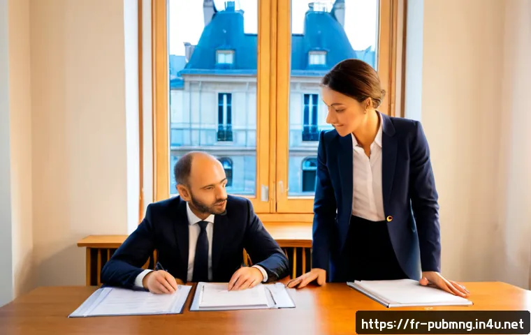 공공관리사 자격증으로 가능한 직무 변화와 도전 - Photorealistic French municipal public-service office, a confident mid-career professional reviewing...