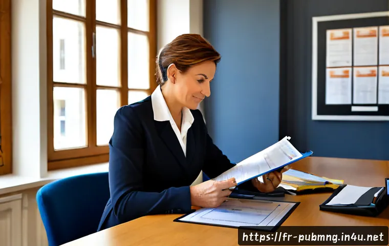 공공관리사 자격증의 장점과 단점 분석 - Photorealistic French public-sector professional in a bright modern municipal office, confident midd...